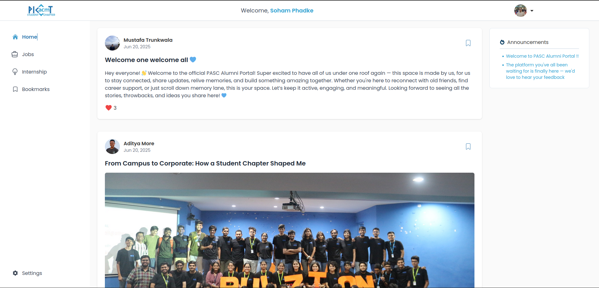 PASC Alumni Portal screenshot